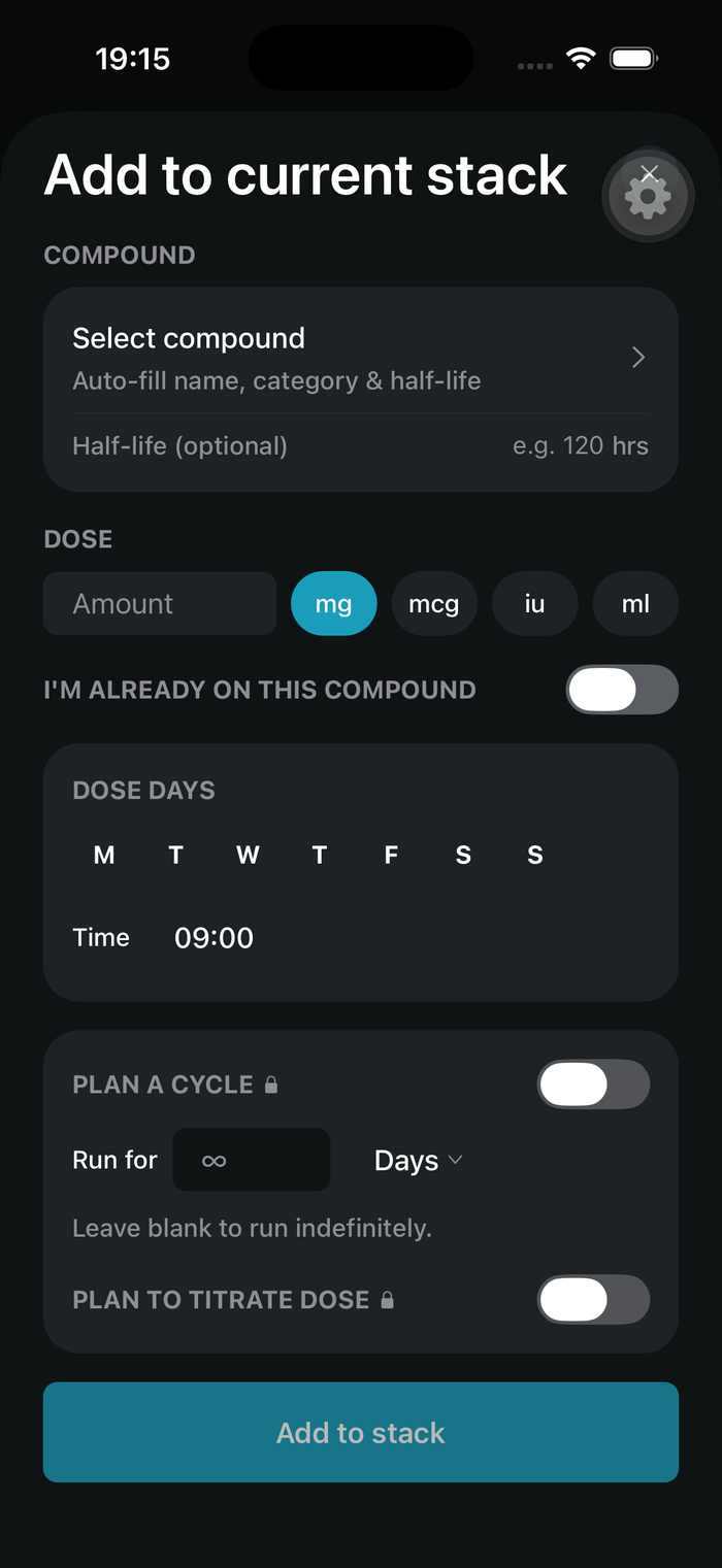 Adding a compound to your stack in Biohack